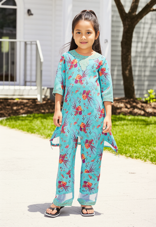 Kids 2-Piece Printed Lawn Suit with Embroidery – Stylish & Comfortable Summer Wear
